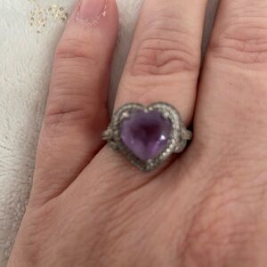 Heart-Shaped Purple Stone Silver Ring